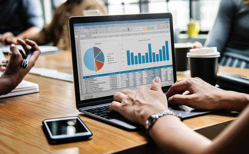 Working on a laptop looking at data