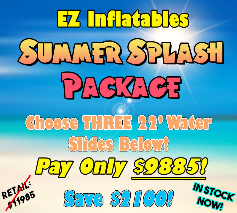 EZ Inflatables Summer Splash Package! Choose three new water slides and pay only $9885! Save a total of $2100!